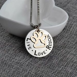 Rescue Paw Print Pendant Necklace - Silver and Gold